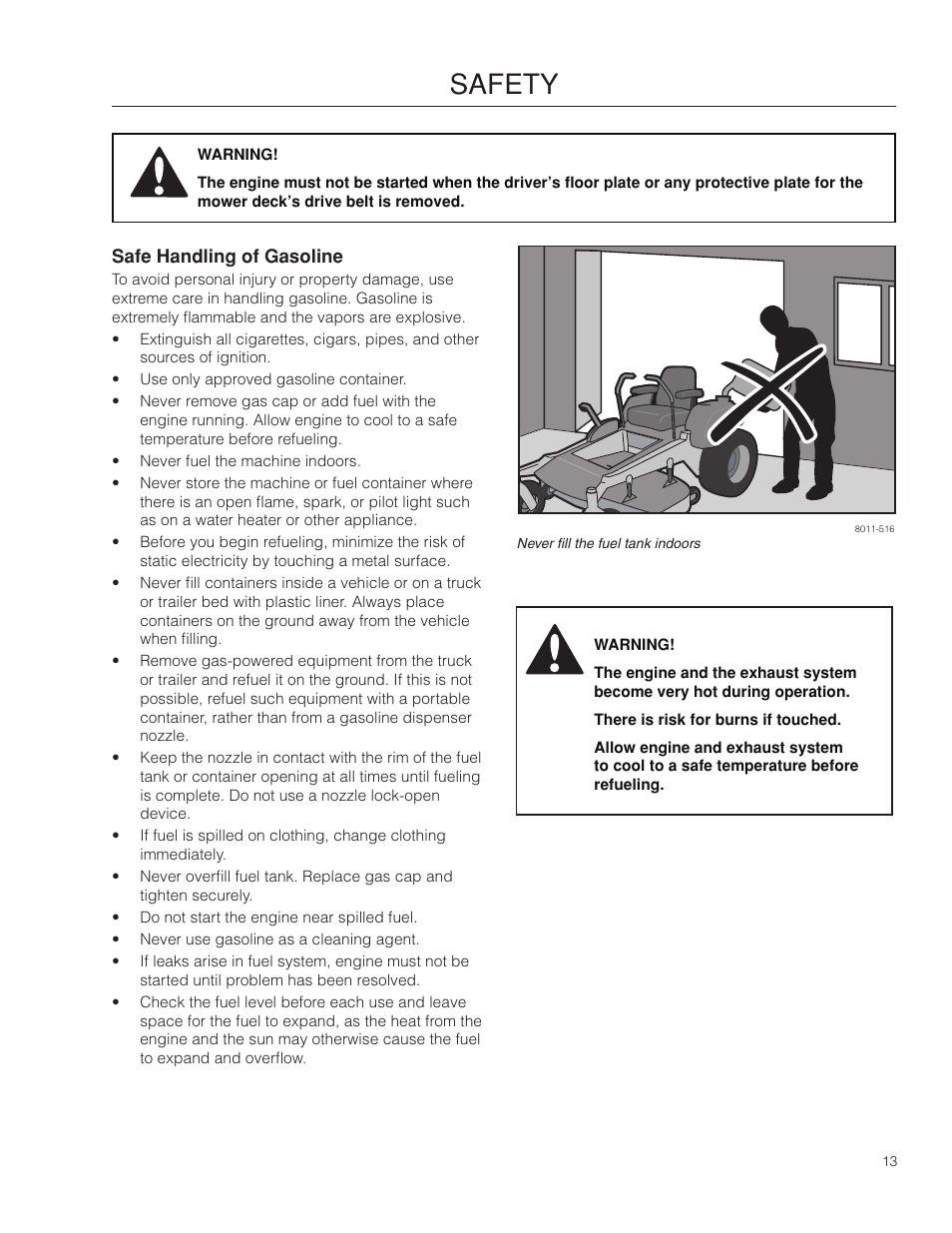 Safe handling of gasoline, Safety | Dixon Kodiak SE 5225 KOH CE User Manual | Page 13 / 64
