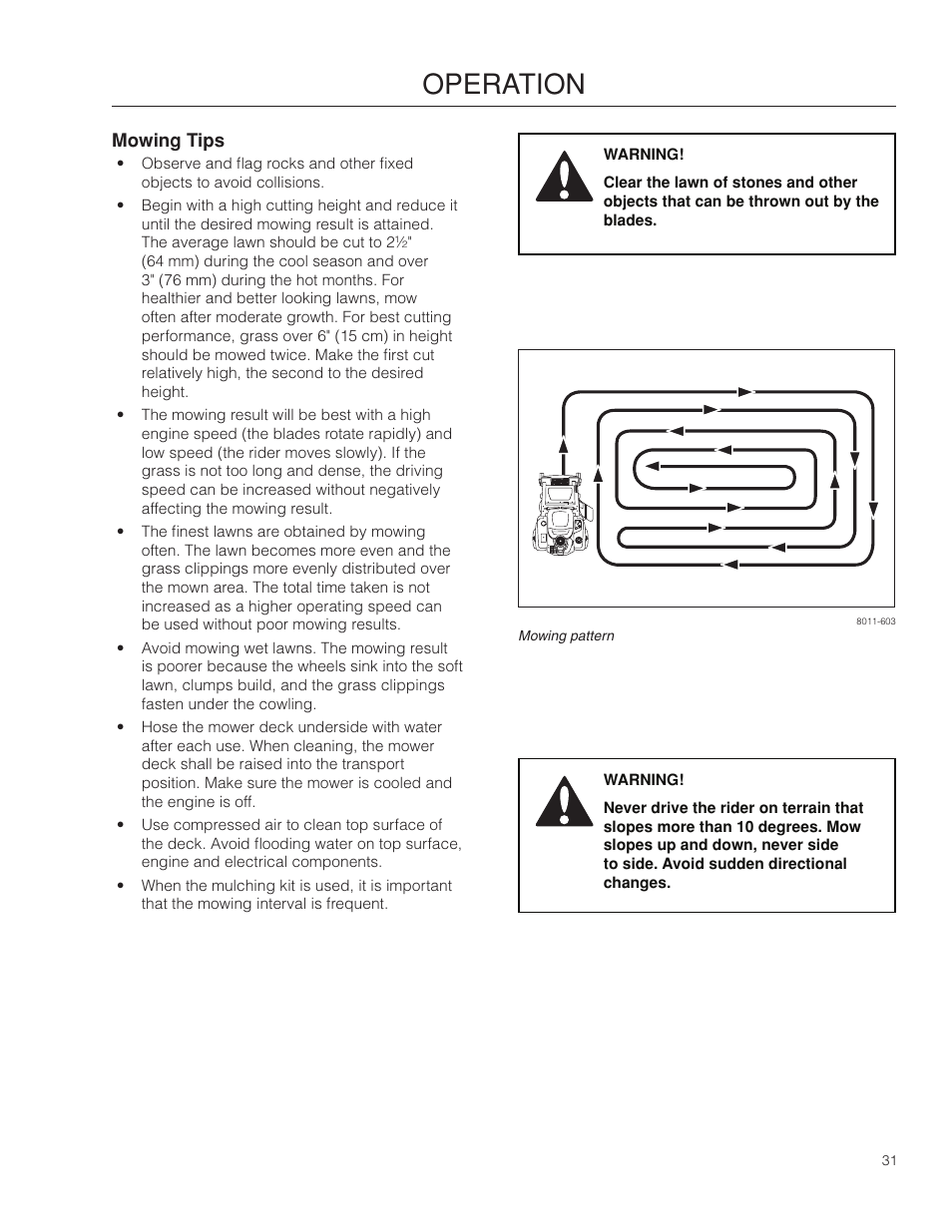 Mowing tips, Operation | Dixon Kodiak SE 5225 KOH CE User Manual | Page 31 / 64