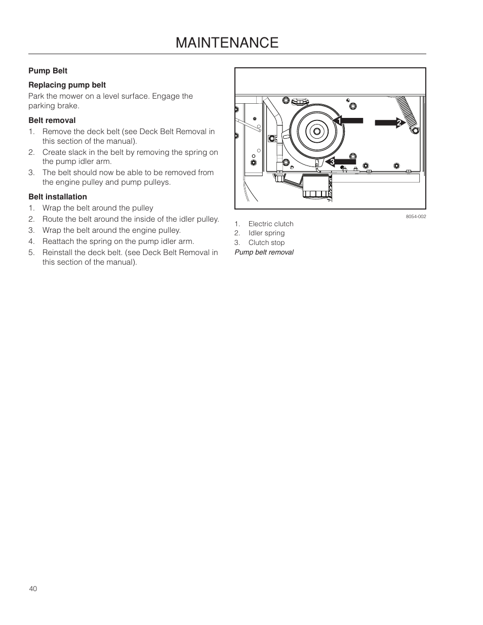 Pump belt, Maintenance | Dixon Kodiak SE 5225 KOH CE User Manual | Page 40 / 64