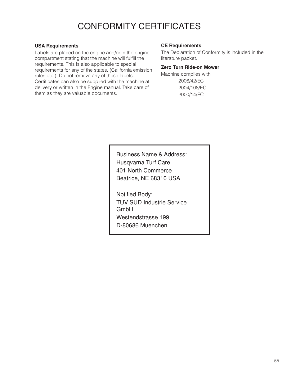 Conformity certificates | Dixon Kodiak SE 5225 KOH CE User Manual | Page 55 / 64