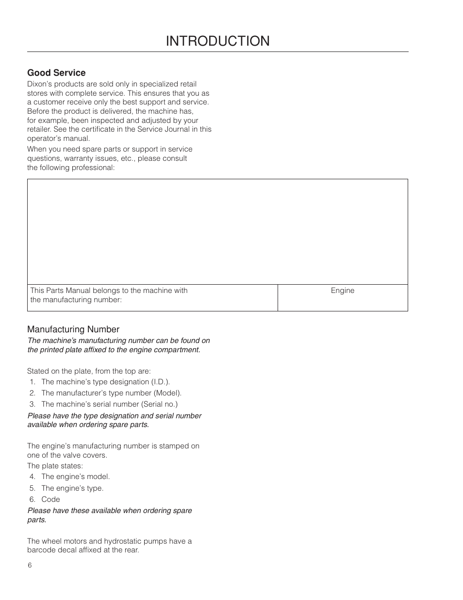 Good service, Introduction | Dixon Kodiak SE 5225 KOH CE User Manual | Page 6 / 64