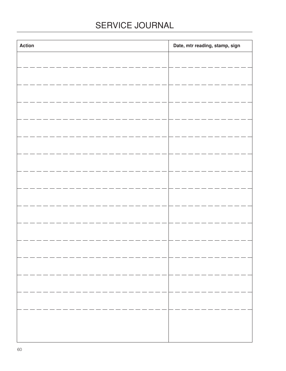 Service journal | Dixon Kodiak SE 5225 KOH CE User Manual | Page 60 / 64