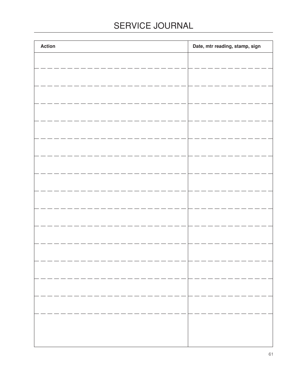 Service journal | Dixon Kodiak SE 5225 KOH CE User Manual | Page 61 / 64