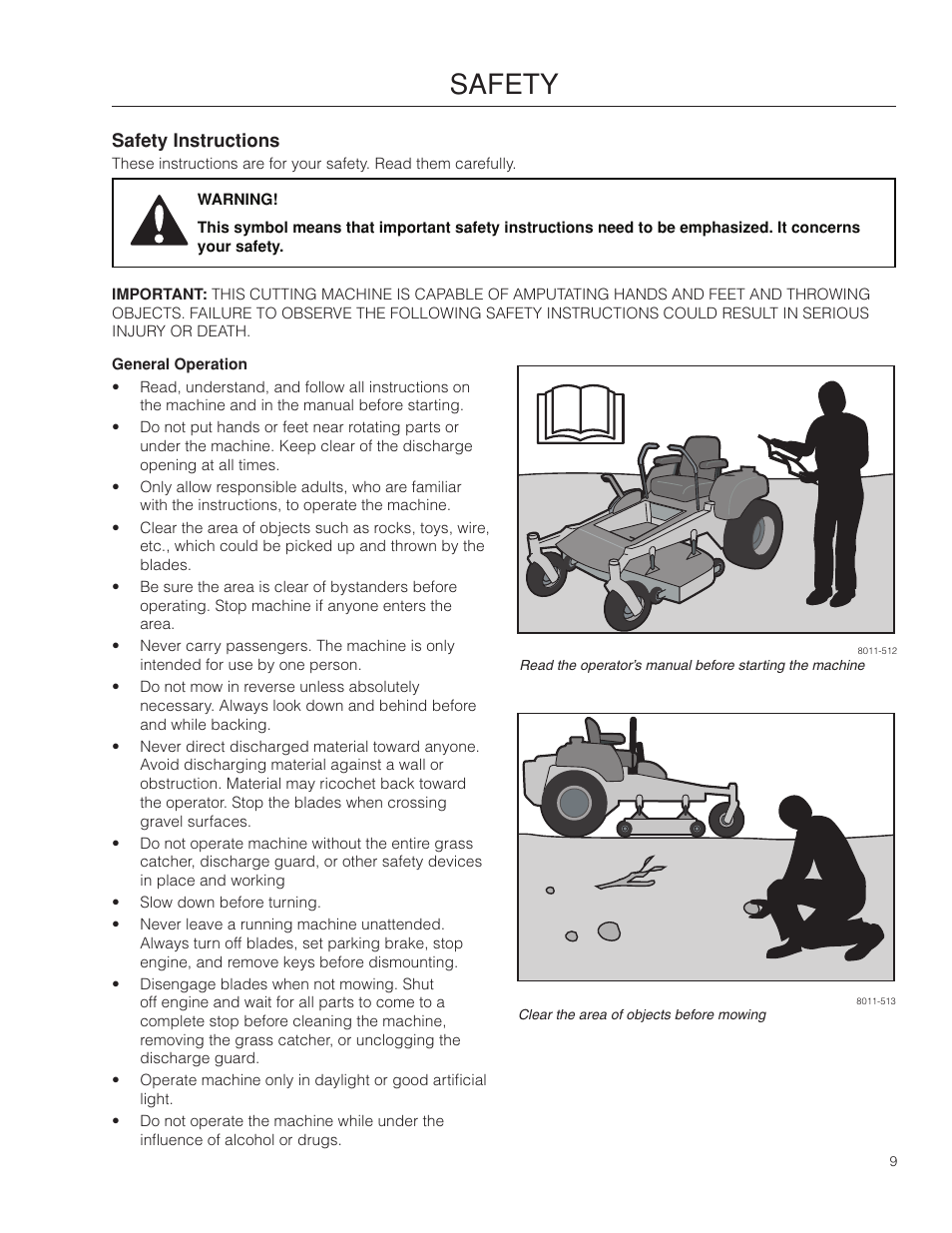 Safety, Safety instructions | Dixon Kodiak SE 5225 KOH CE User Manual | Page 9 / 64