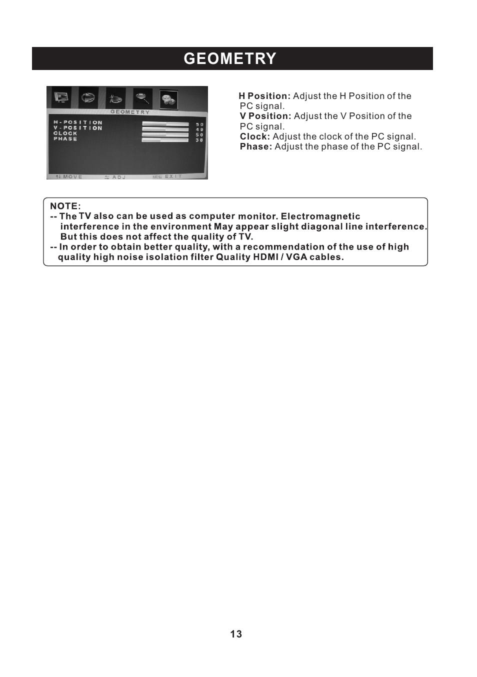 页 14, Geometry | Curtis LCD2400E User Manual | Page 14 / 17