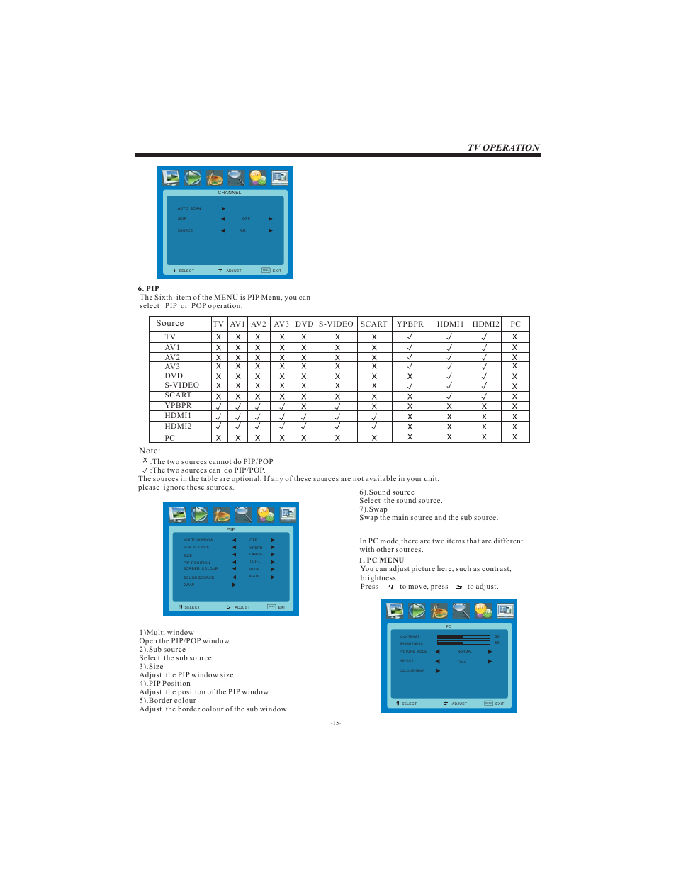 Tv operation, Source | Curtis LCD3216E User Manual | Page 16 / 20