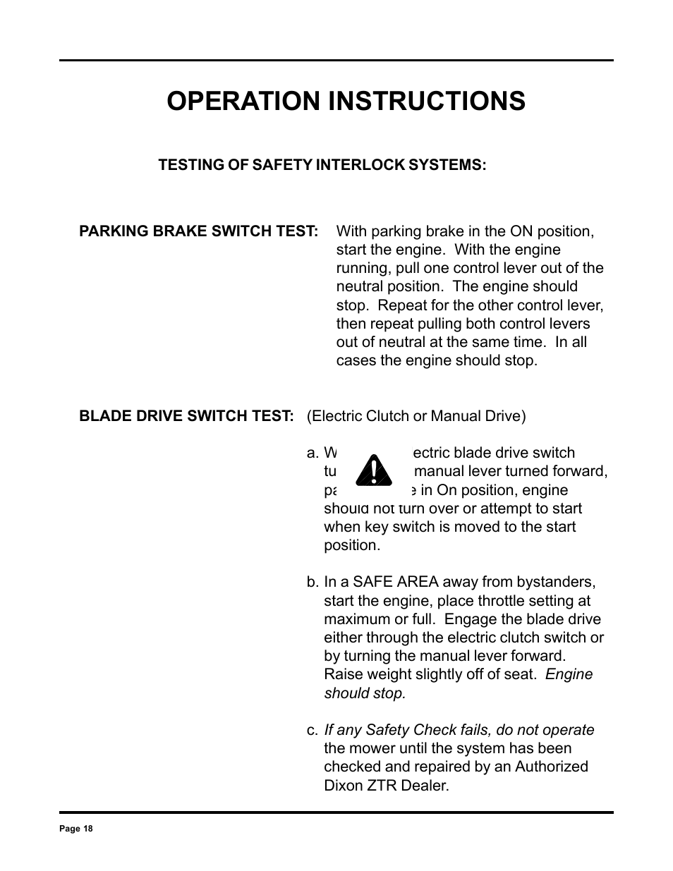 Operation instructions | Dixon 6000 Series User Manual | Page 18 / 40