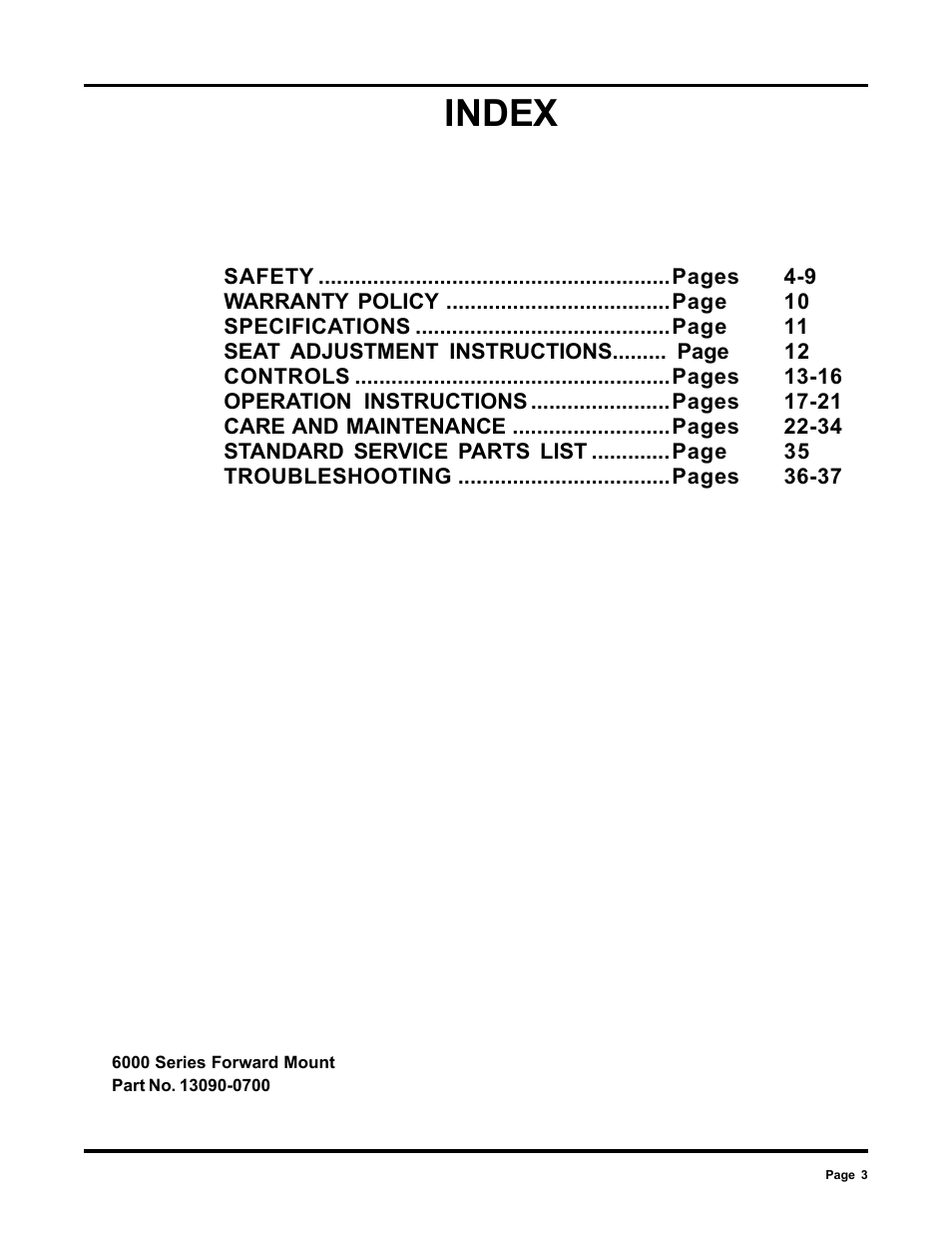 Index | Dixon 6000 Series User Manual | Page 3 / 40