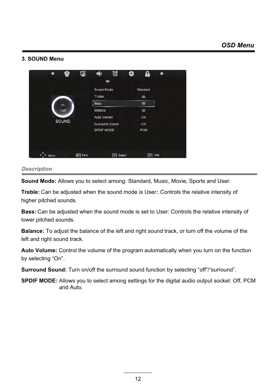 Osd menu | Curtis LCD3957UK User Manual | Page 14 / 26