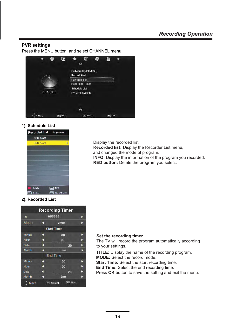 Recording operation | Curtis LCD3957UK User Manual | Page 21 / 26