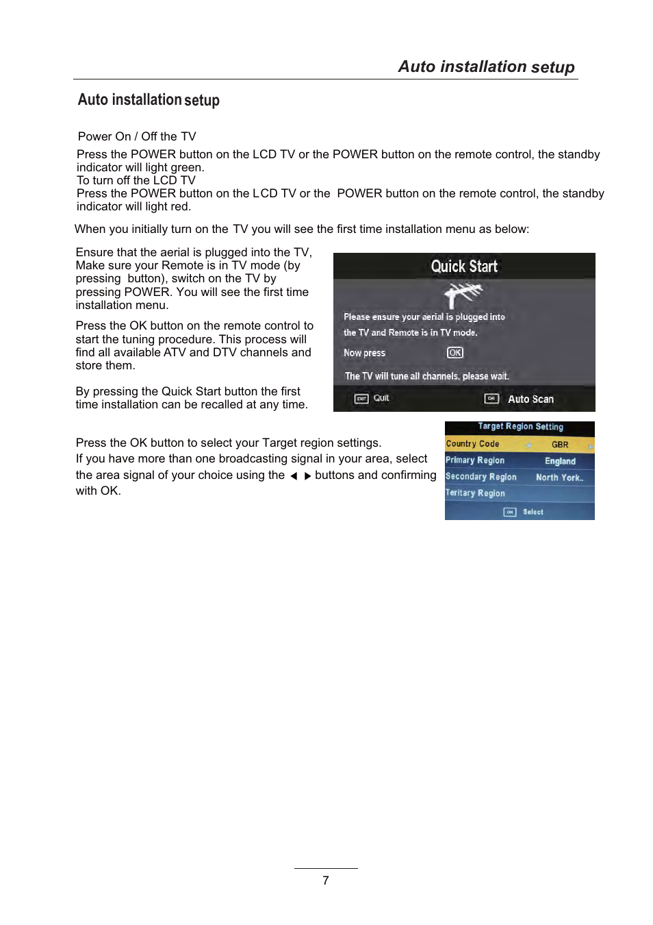 Auto installation setup | Curtis LCD3957UK User Manual | Page 9 / 26