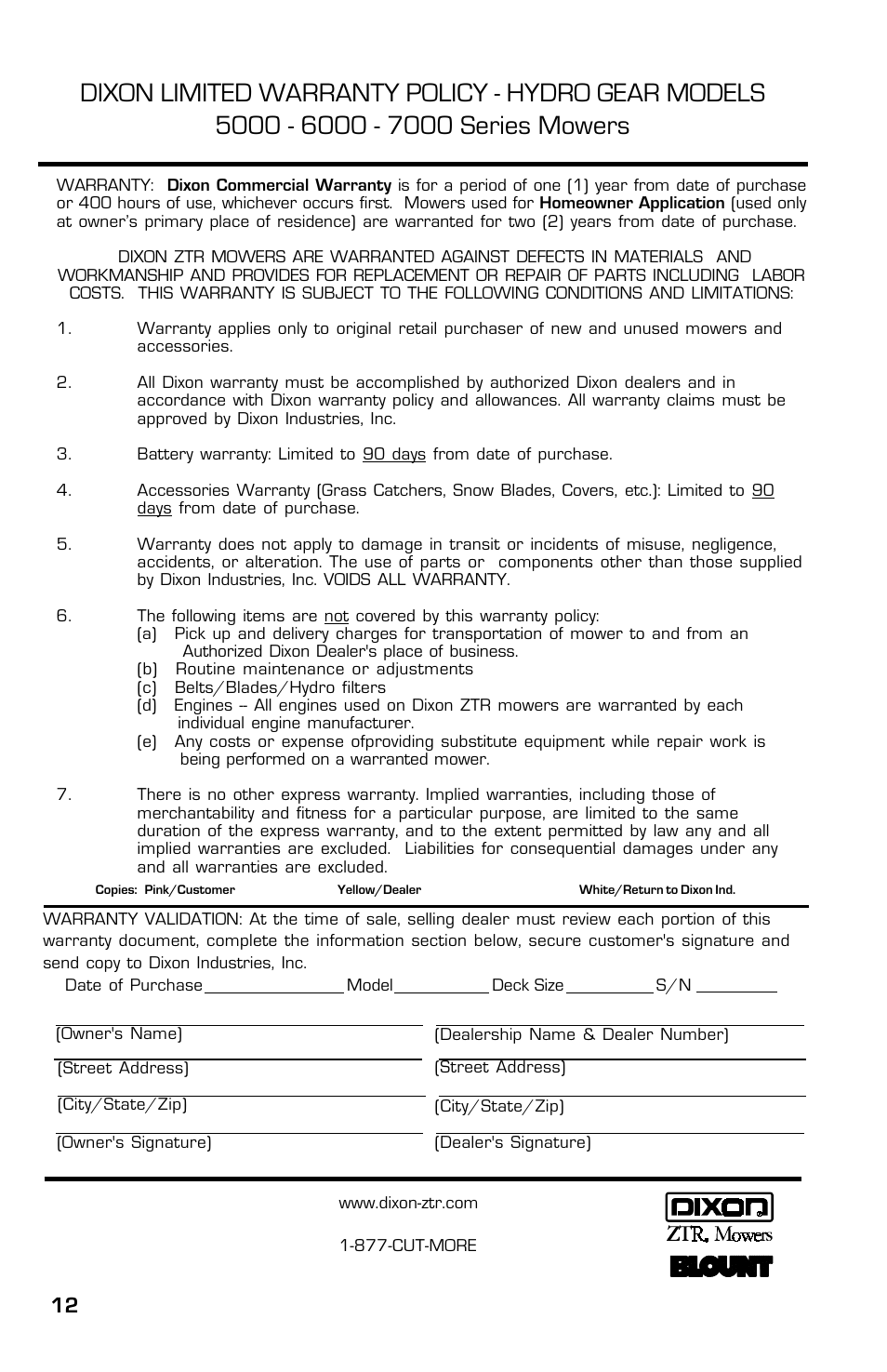 Dixon ZTR 7525 User Manual | Page 12 / 40