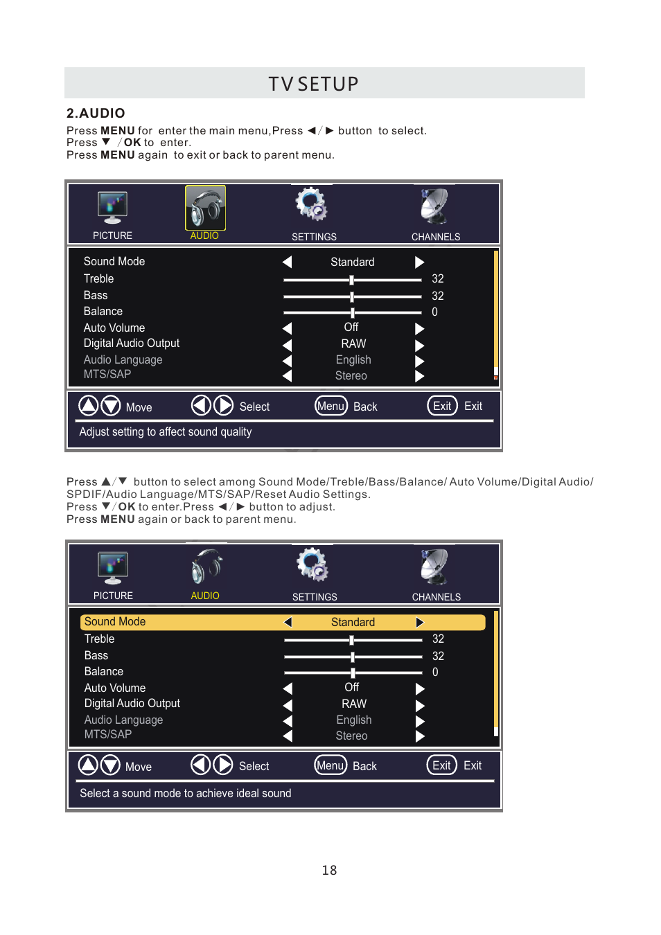 T v setup | Curtis LCD4299A User Manual | Page 21 / 38