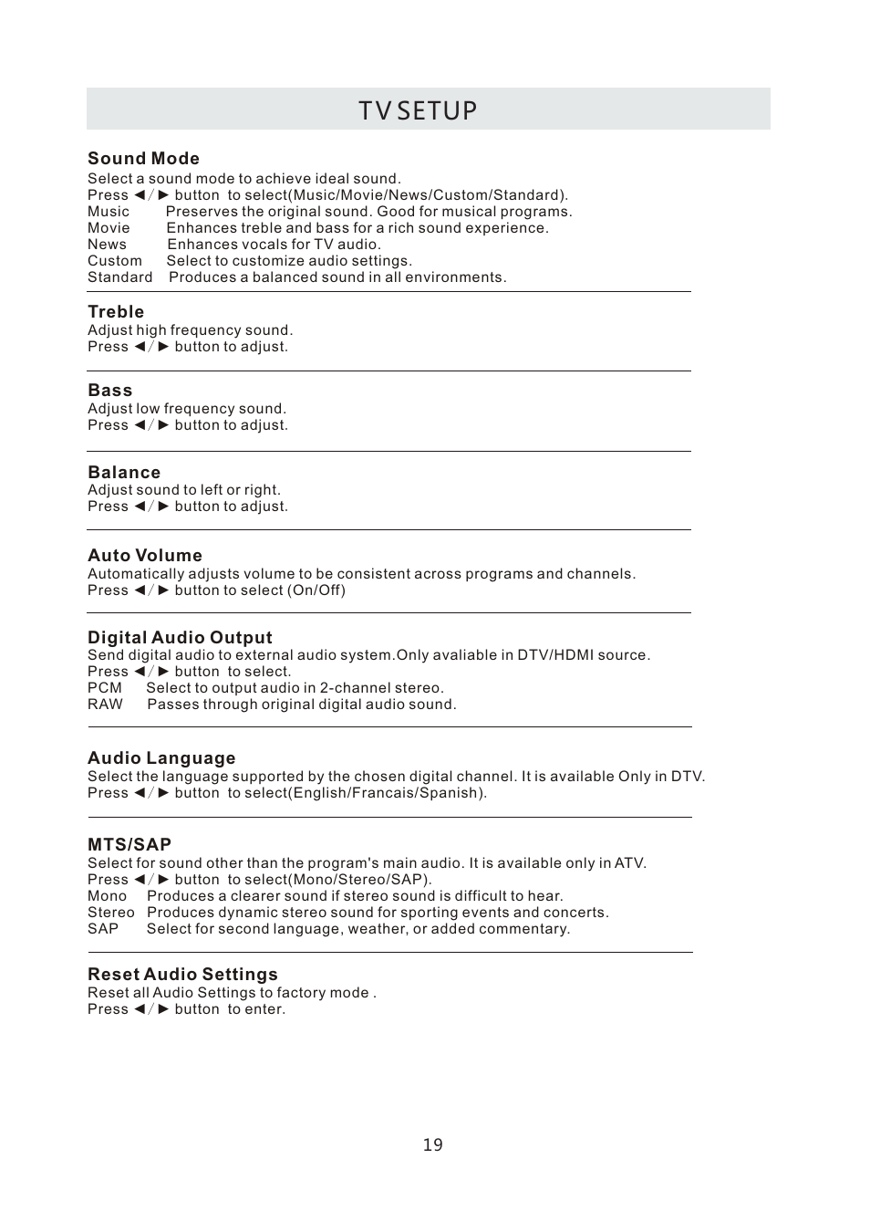 T v setup | Curtis LCD4299A User Manual | Page 22 / 38