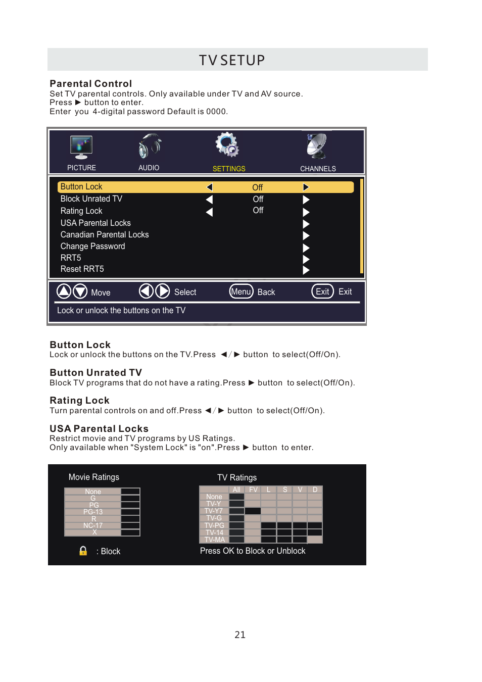 T v setup | Curtis LCD4299A User Manual | Page 24 / 38
