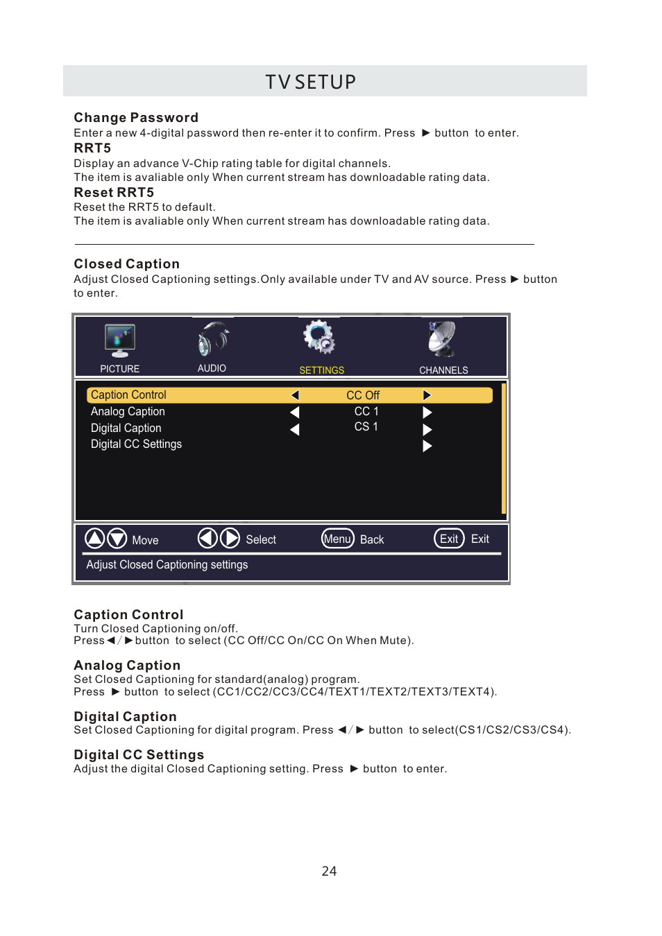 T v setup | Curtis LCD4299A User Manual | Page 27 / 38