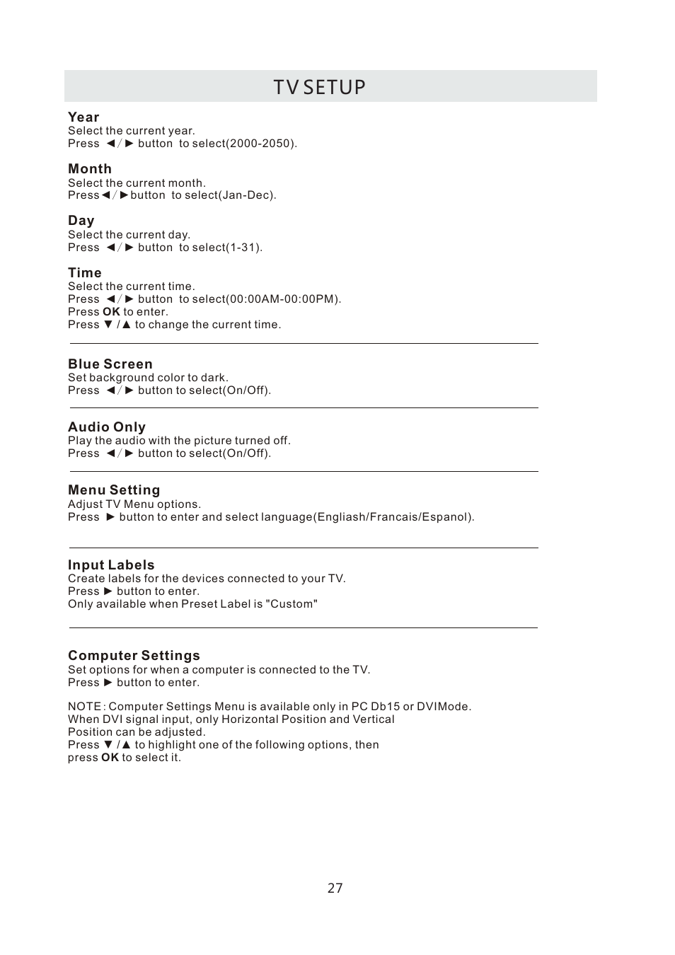 T v setup | Curtis LCD4299A User Manual | Page 30 / 38