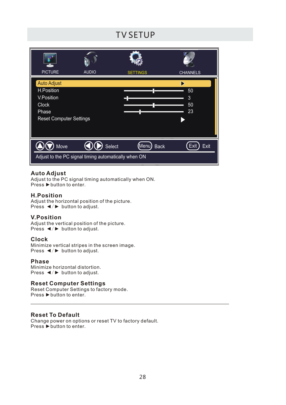 T v setup | Curtis LCD4299A User Manual | Page 31 / 38