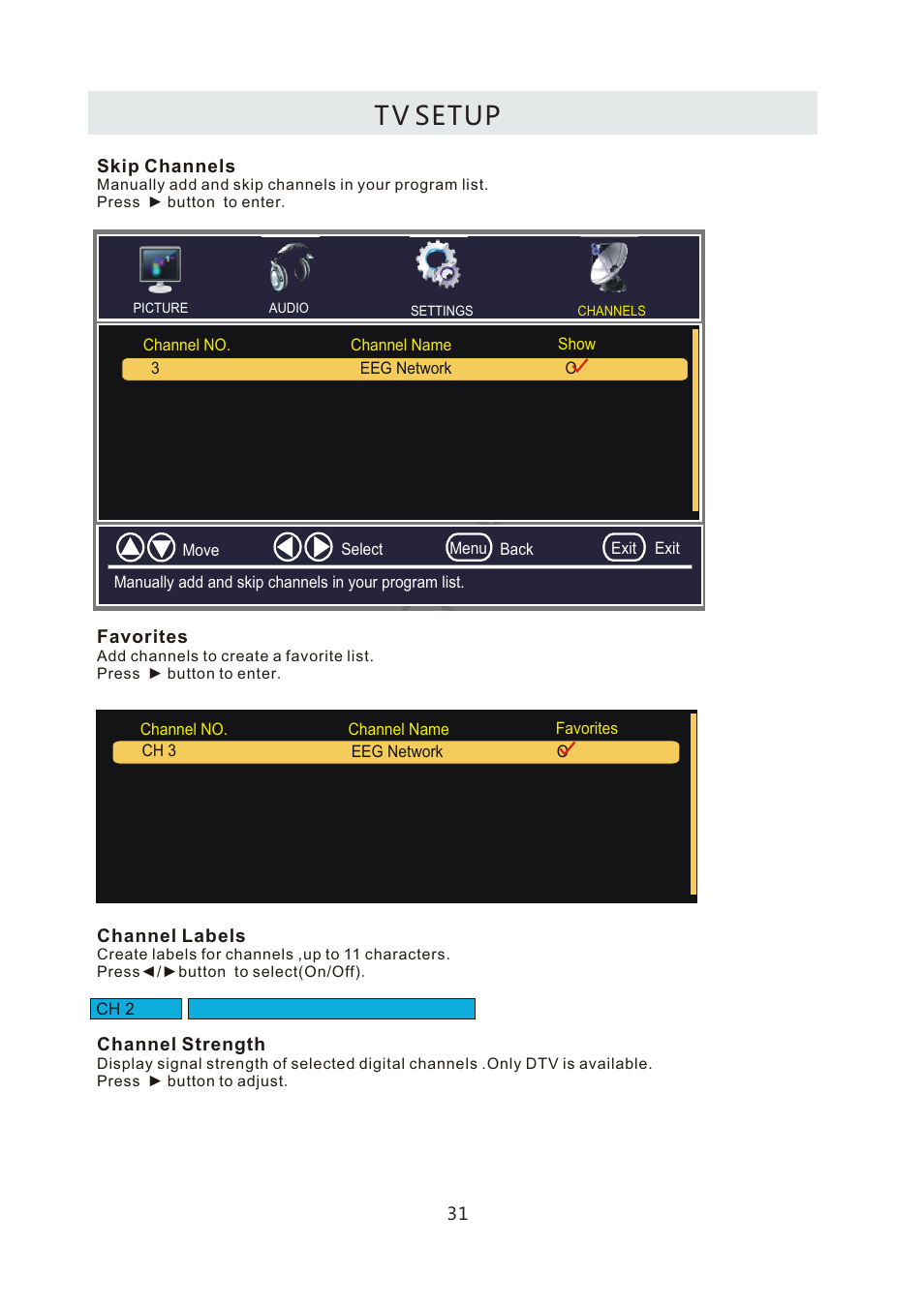 T v setup | Curtis LCD4299A User Manual | Page 34 / 38