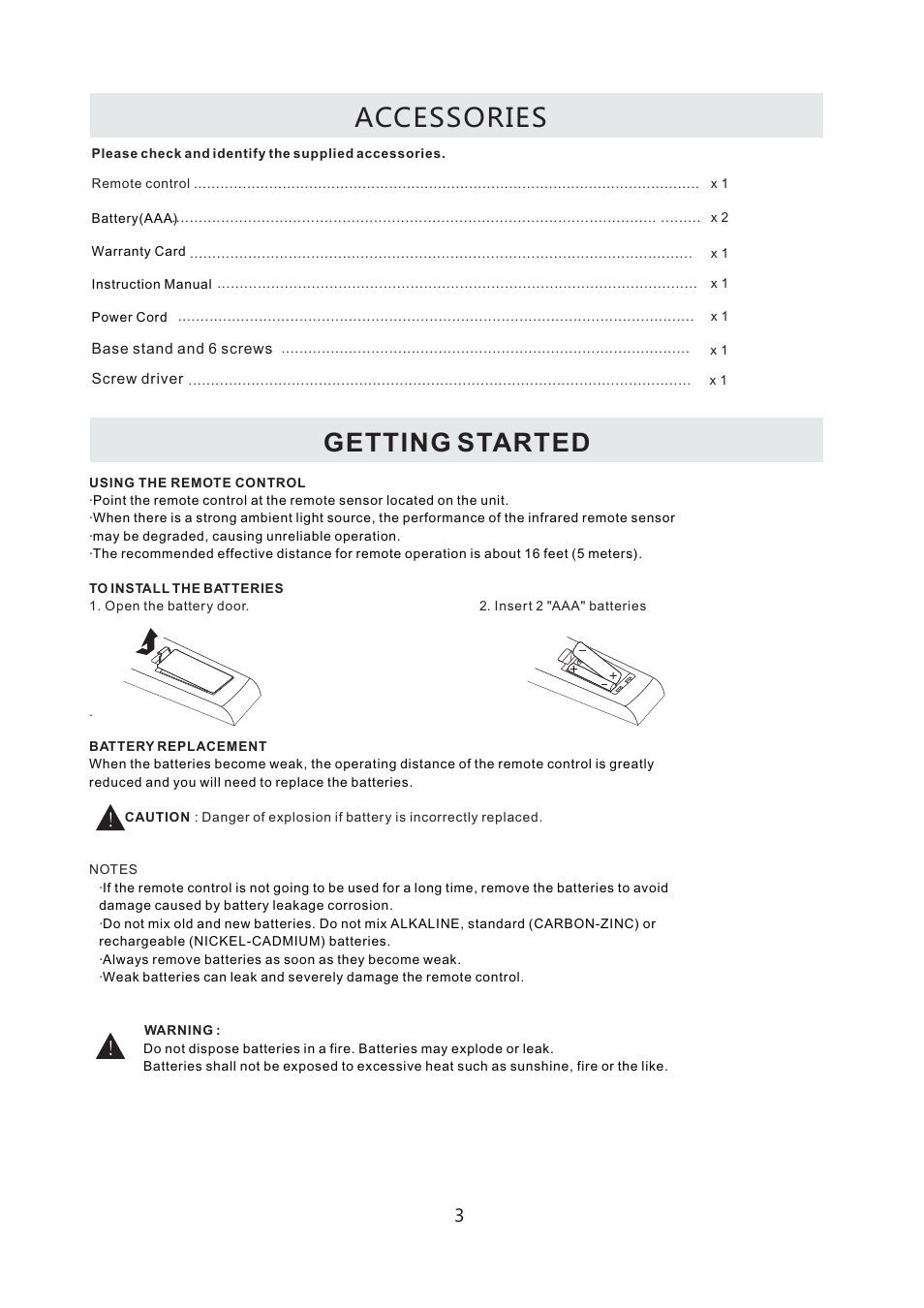 Accessories, Getting started | Curtis LCD4299A User Manual | Page 6 / 38