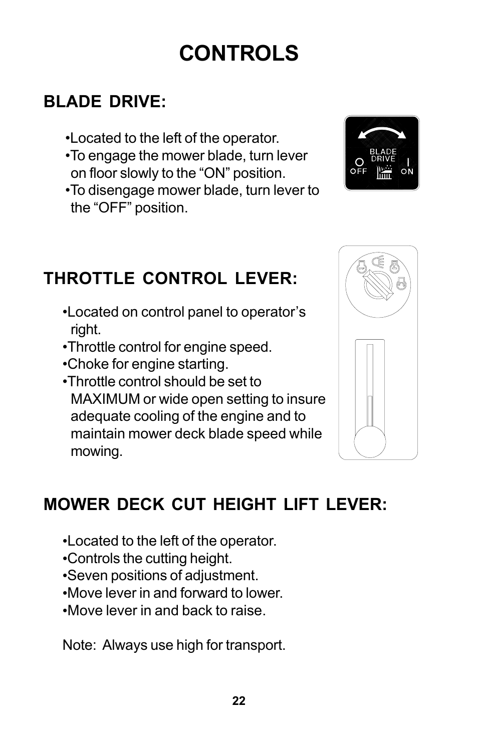 Controls | Dixon Zeeter Zero-Turn Riding Mower User Manual | Page 22 / 52