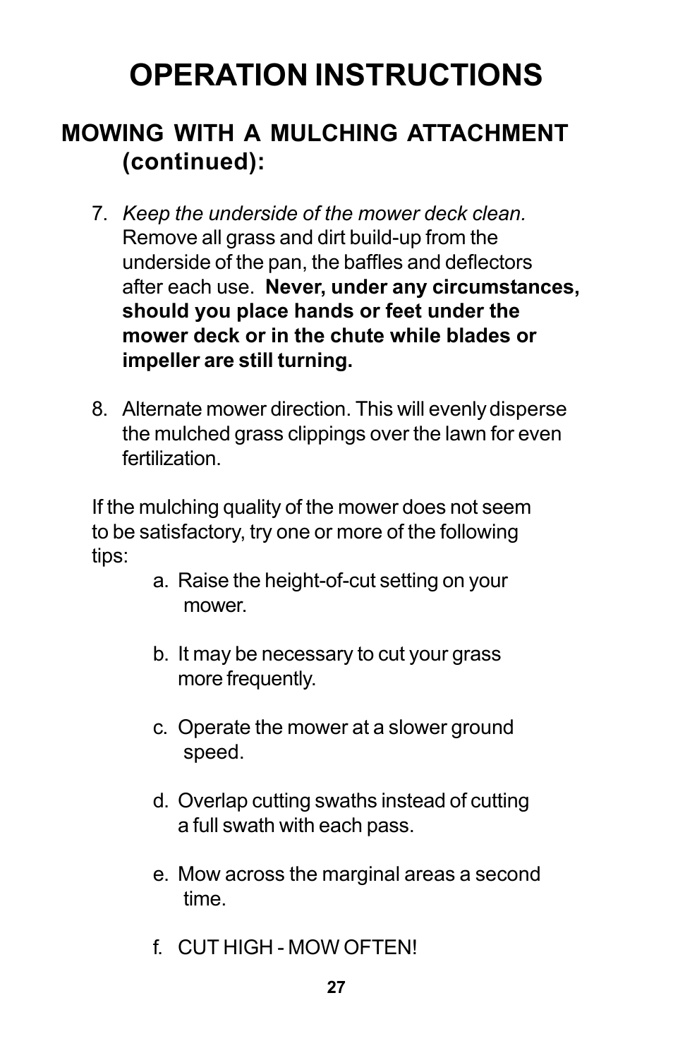 Operation instructions, Mowing with a mulching attachment (continued) | Dixon Zeeter Zero-Turn Riding Mower User Manual | Page 27 / 52