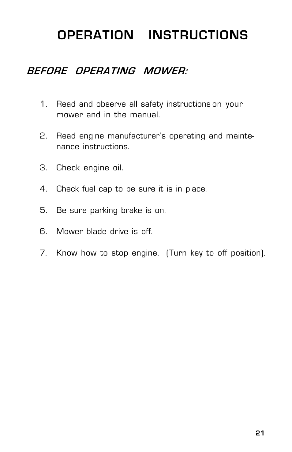 Operation instructions, Before operating mower | Dixon Zeeter 14186-0303 User Manual | Page 21 / 48