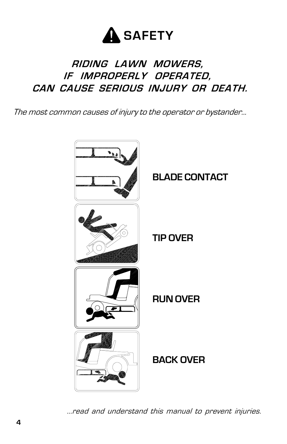 Safety | Dixon Zeeter 14186-0303 User Manual | Page 4 / 48