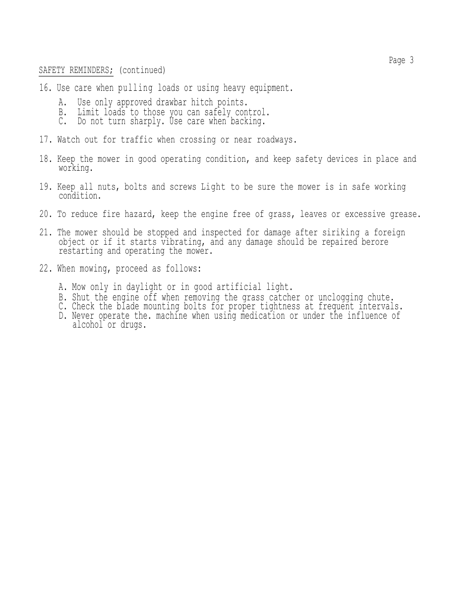 A. use only approved drawbar hitch points, B. limit loads to those you can safely control, C. do not turn sharply. use care when backing | When mowing, proceed as follows | Dixon 503 User Manual | Page 6 / 33