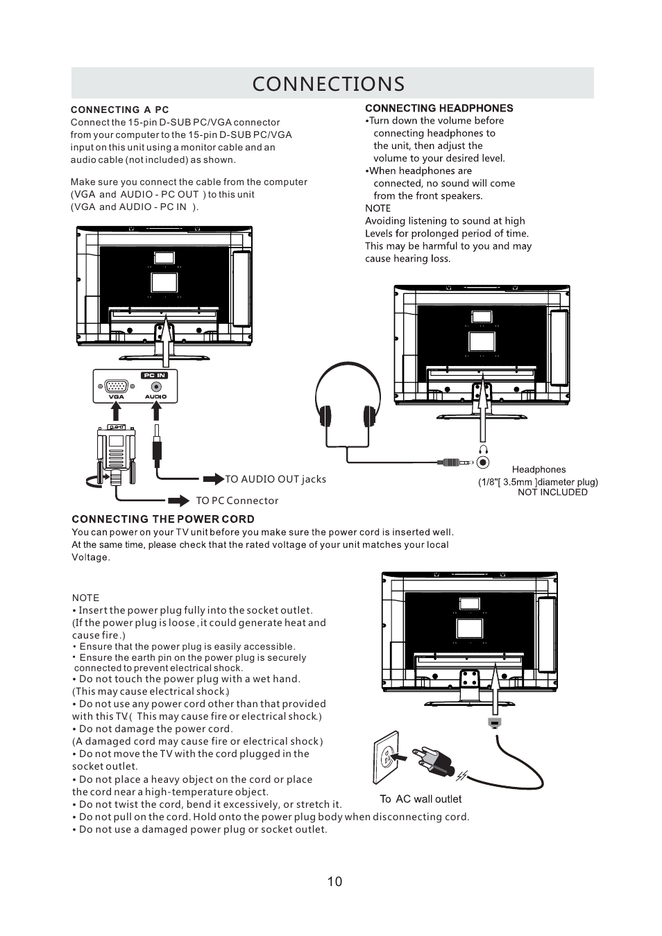 Connections | Curtis LCDVD2440A User Manual | Page 13 / 45