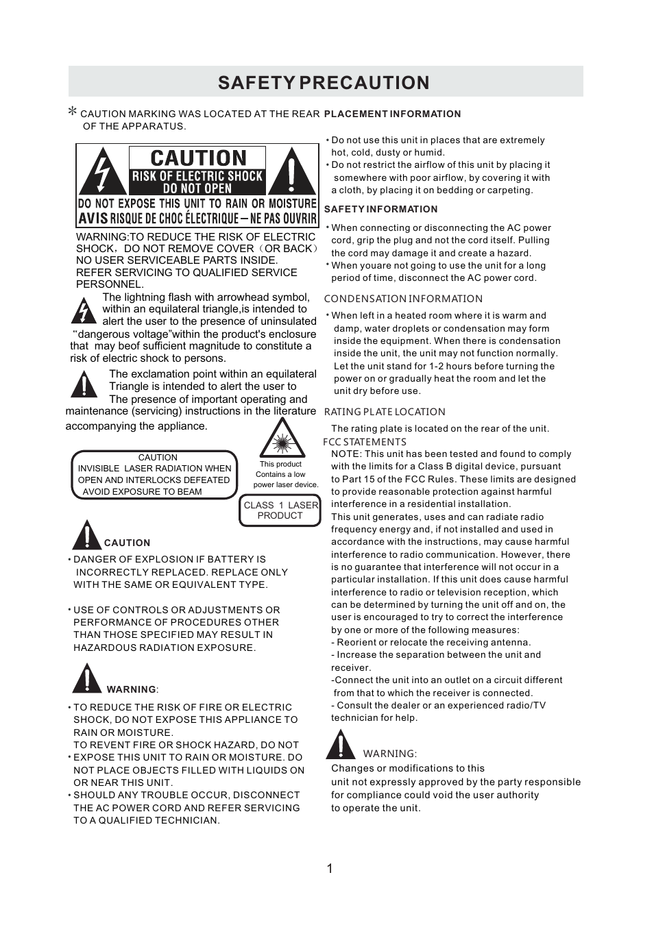 Safety precaution | Curtis LCDVD2440A User Manual | Page 4 / 45