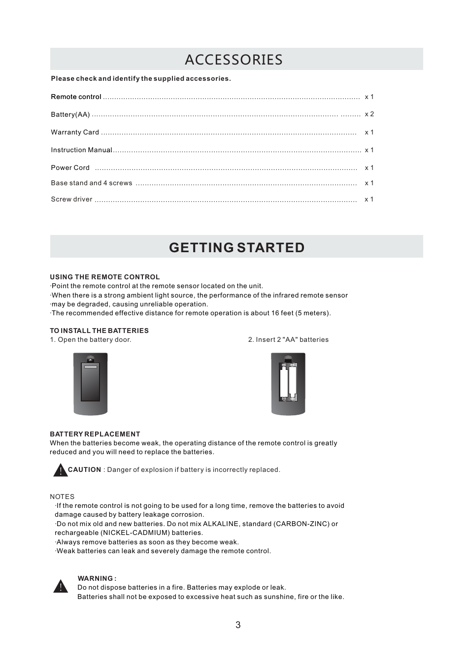 Accessories, Getting started | Curtis LCDVD2440A User Manual | Page 6 / 45