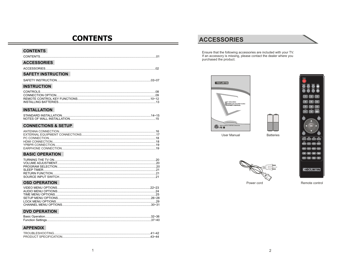 Curtis LCDVD2454A-B User Manual | Page 2 / 23