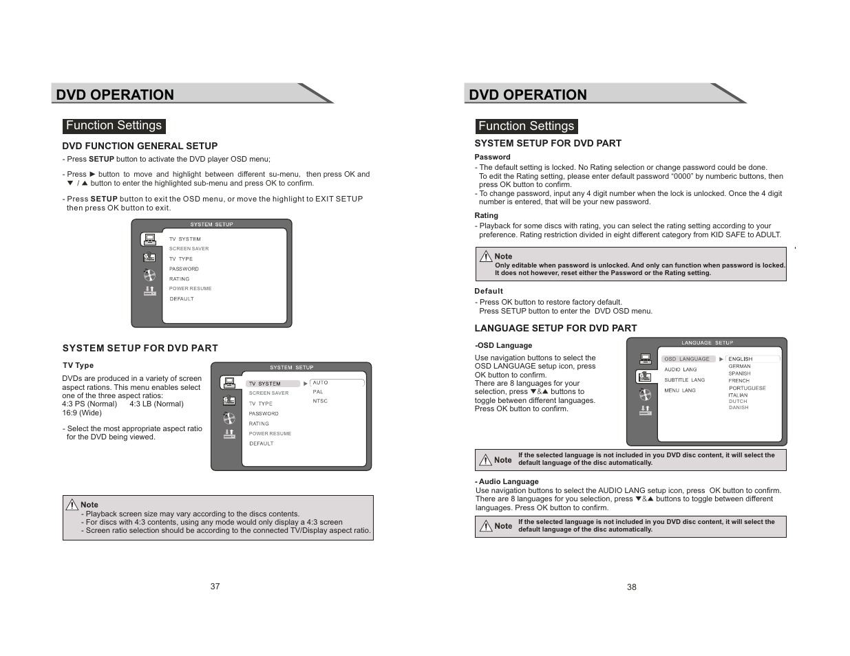 Dvd operation, Function settings | Curtis LCDVD2454A-B User Manual | Page 20 / 23