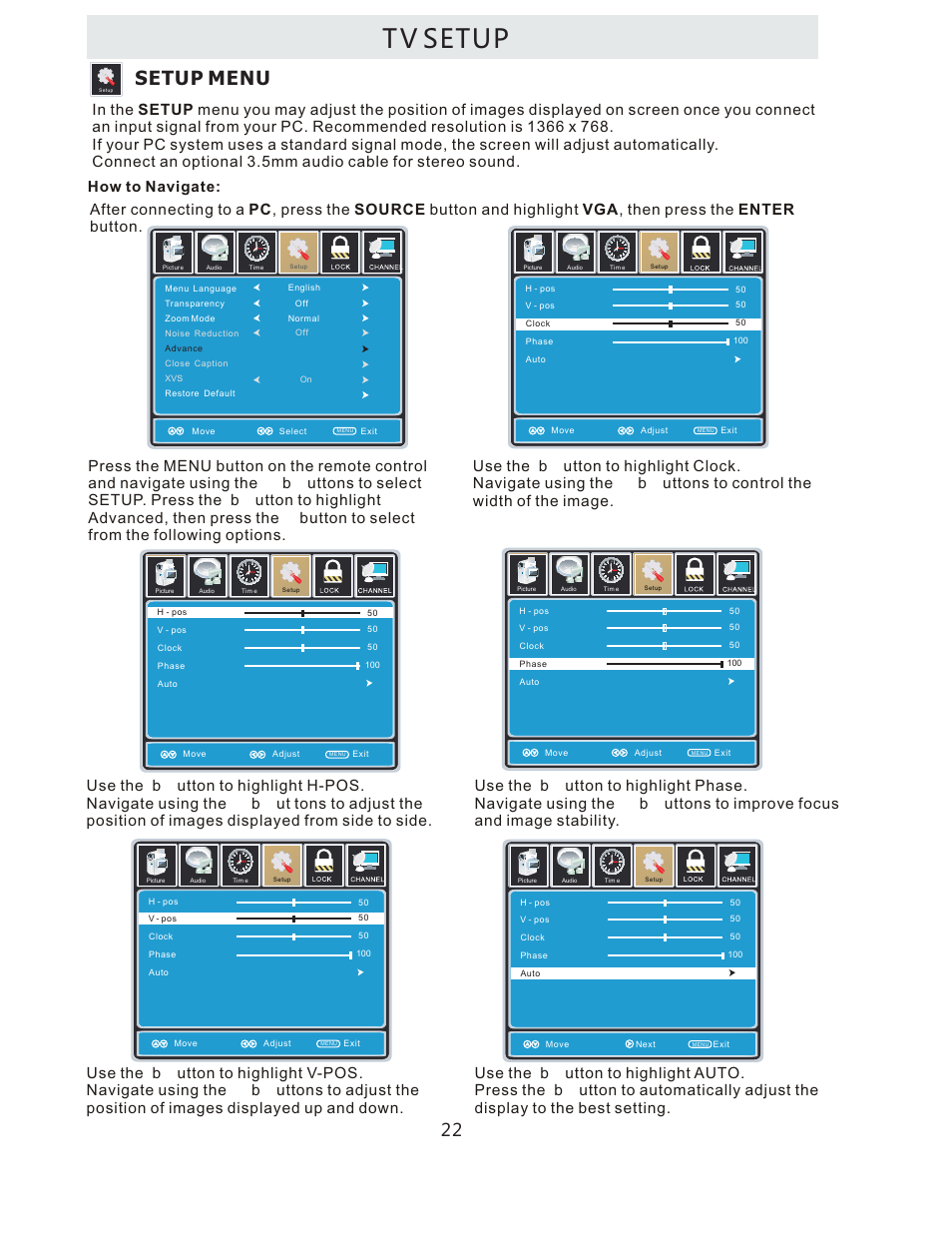 T v setup, Setup menu | Curtis LCDVD322A User Manual | Page 25 / 45