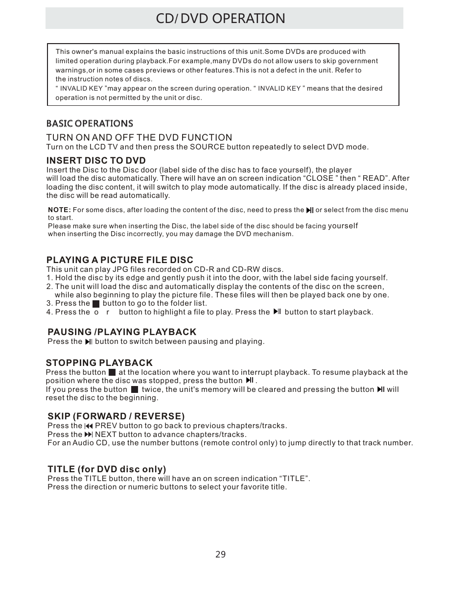 Cd dvd operation | Curtis LCDVD322A User Manual | Page 32 / 45