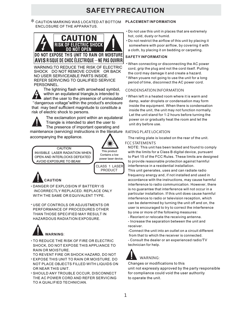 Safety precaution | Curtis LCDVD322A User Manual | Page 4 / 45