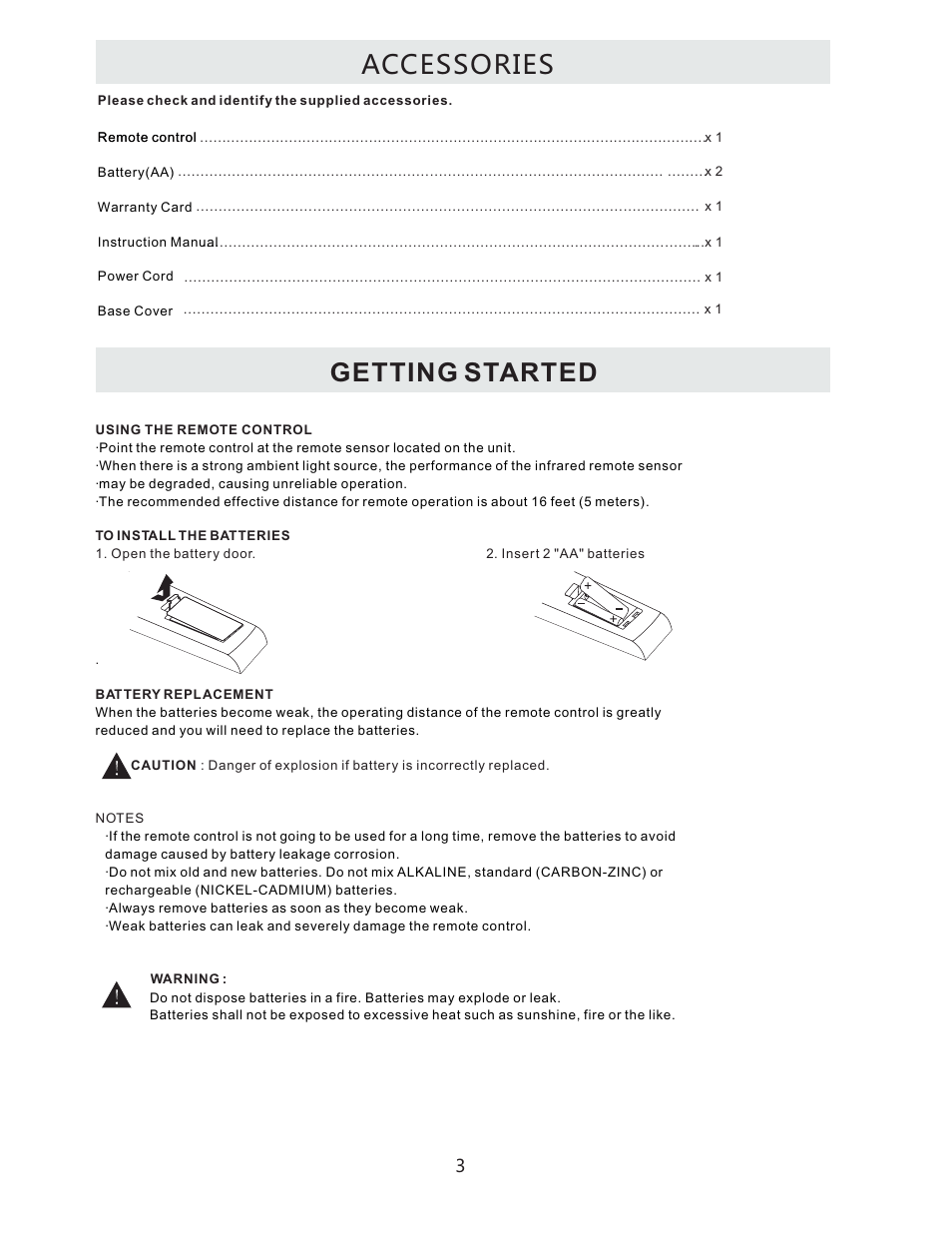 Accessories, Getting started | Curtis LCDVD322A User Manual | Page 6 / 45