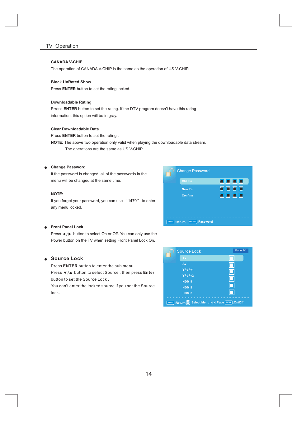 页 15, Source lock, Tv operation | Curtis LCDVD326A-2 User Manual | Page 15 / 36