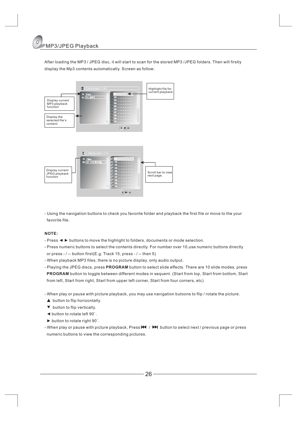 页 27, Mp3/jpeg playback | Curtis LCDVD326A-2 User Manual | Page 27 / 36