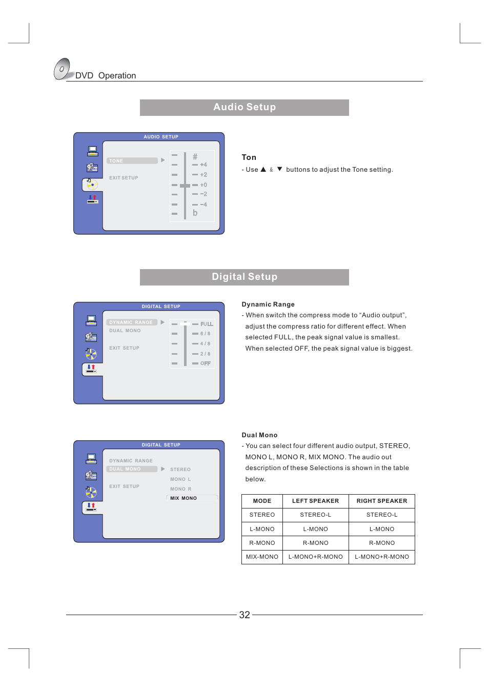 页 33, Digital setup, Audio setup | Dvd operation | Curtis LCDVD326A-2 User Manual | Page 33 / 36