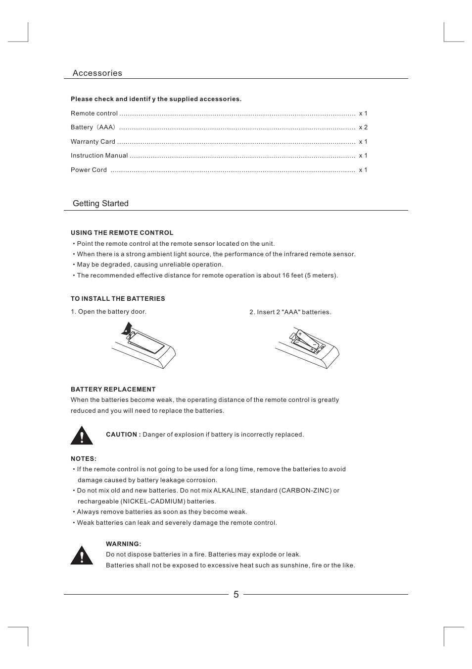 Getting started, Accessories | Curtis LCDVD326A-2 User Manual | Page 6 / 36