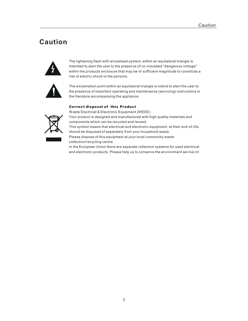 Caution | Curtis LED1916A User Manual | Page 4 / 35