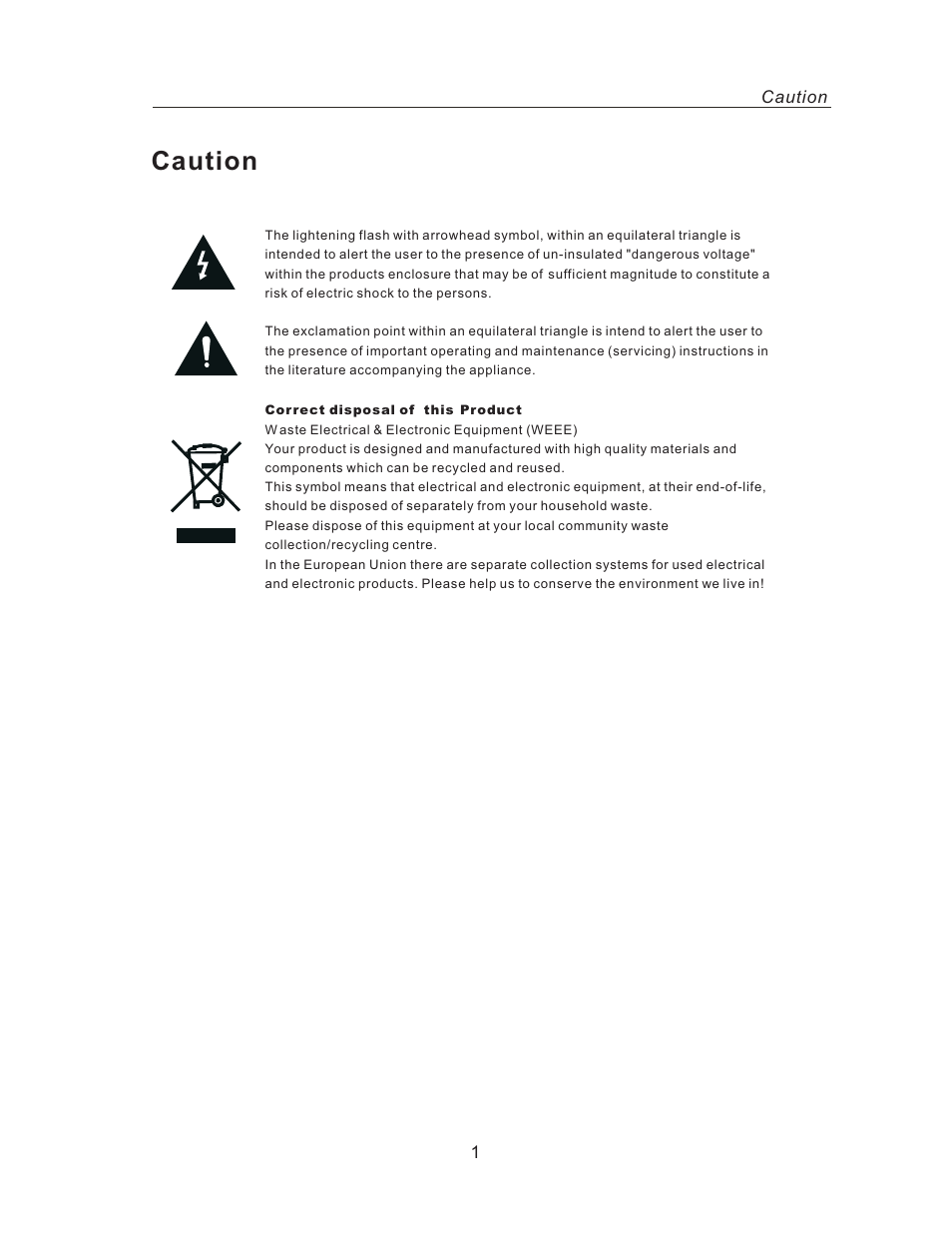 Caution | Curtis LED1930A User Manual | Page 4 / 35