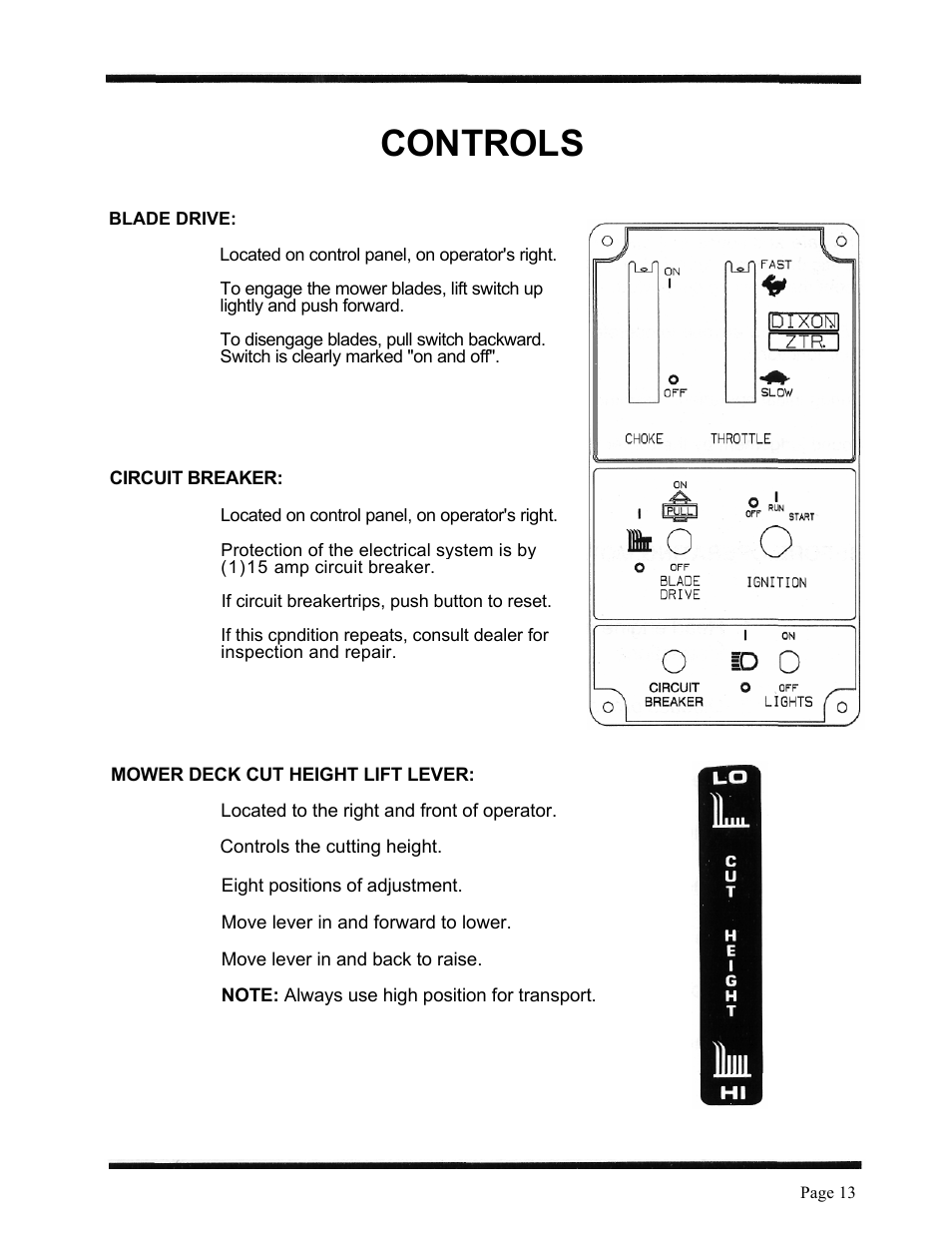 Controls | Dixon 6601 Series User Manual | Page 16 / 50