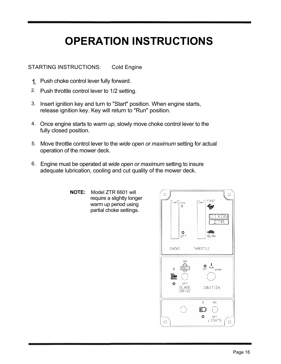 Operation instructions | Dixon 6601 Series User Manual | Page 19 / 50