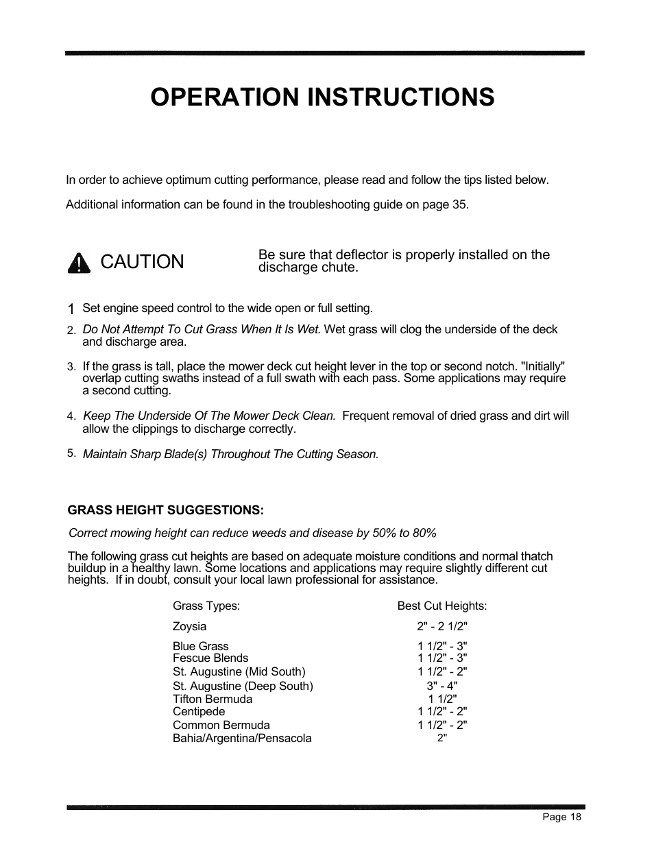 Operation instructions, Caution | Dixon 6601 Series User Manual | Page 21 / 50