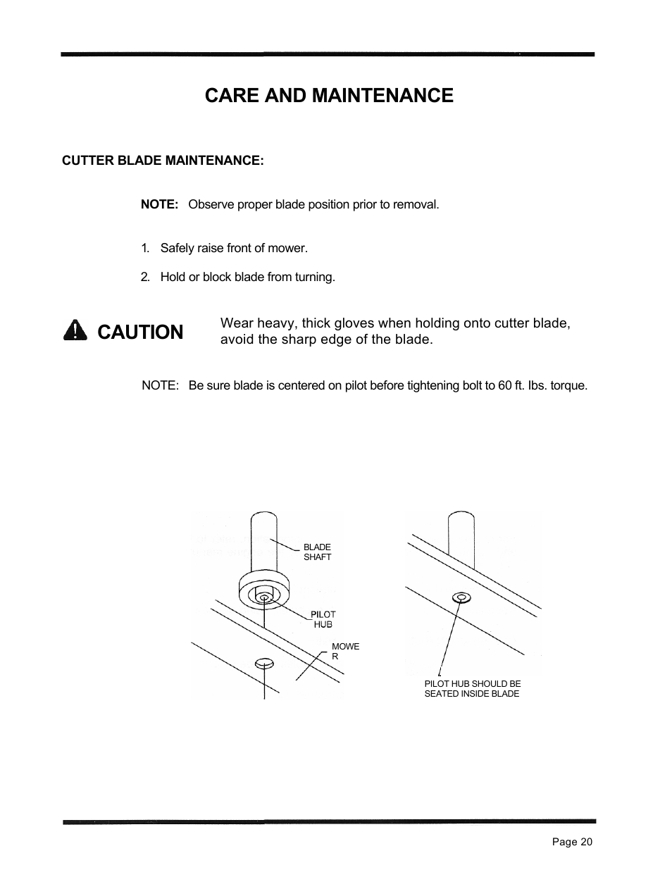 Care and maintenance, Caution | Dixon 6601 Series User Manual | Page 23 / 50