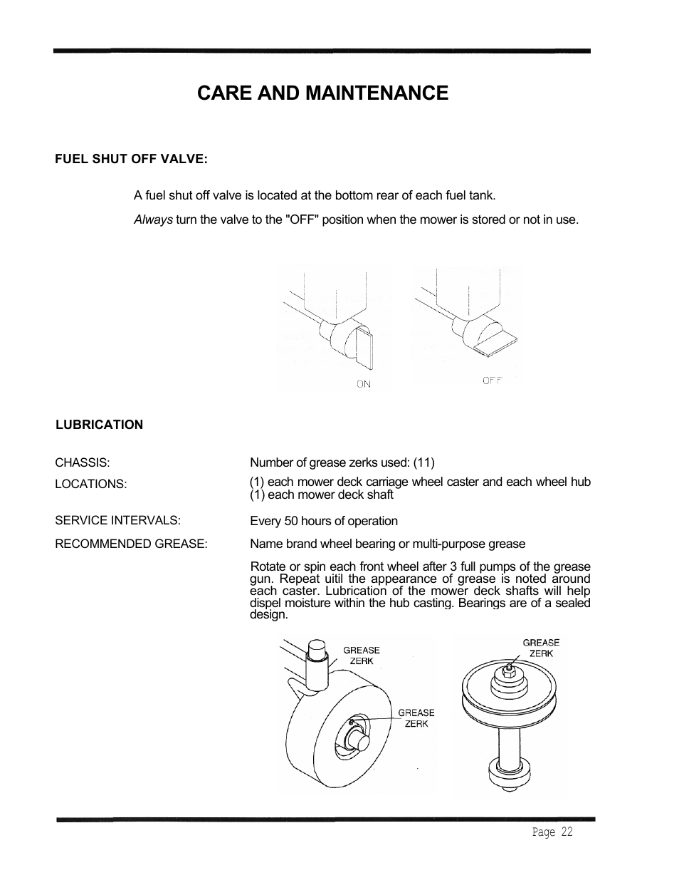 Care and maintenance, Page 22 | Dixon 6601 Series User Manual | Page 25 / 50