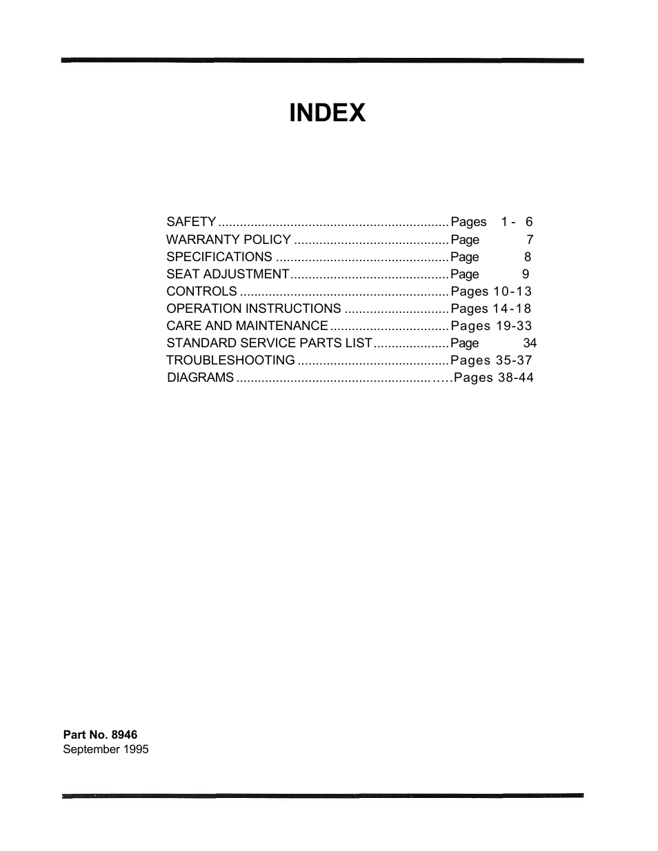 Index | Dixon 6601 Series User Manual | Page 3 / 50